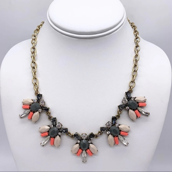 J. Crew Gray Orange Jeweled Cluster Necklace - Picture 1 of 3